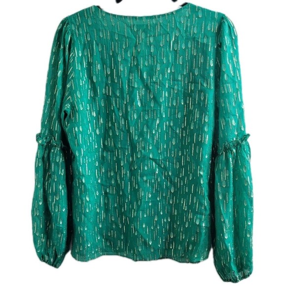 Lilly Pulitzer Cleme Blouse Fiddle Leaf Green Metallic Clip Dot Viscose Top 10 - Picture 9 of 10